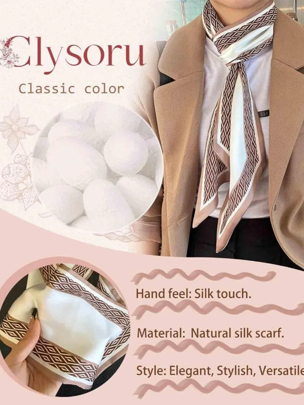 Women's Coffee Diamond Edge Fashion Elegant Oblique Angle Scarves Bag Scarfs